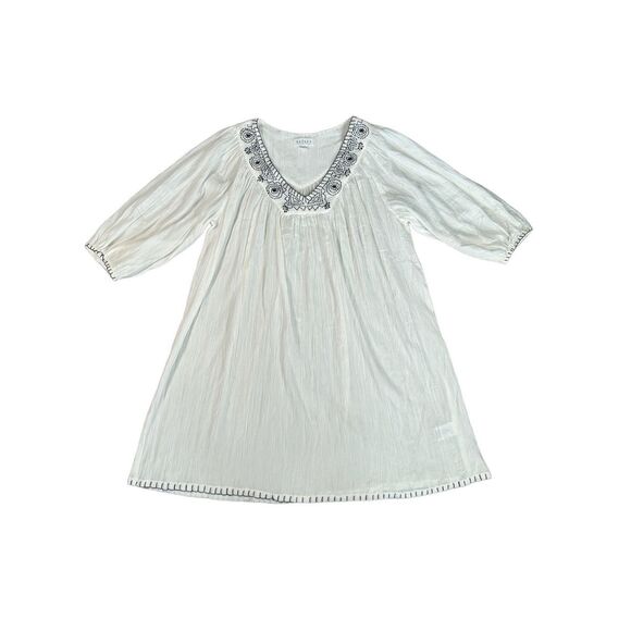 Anthropologie VELVET Trista Blanket Stitch Kaftan Dress White Embroidered Boho M - Picture 3 of 13